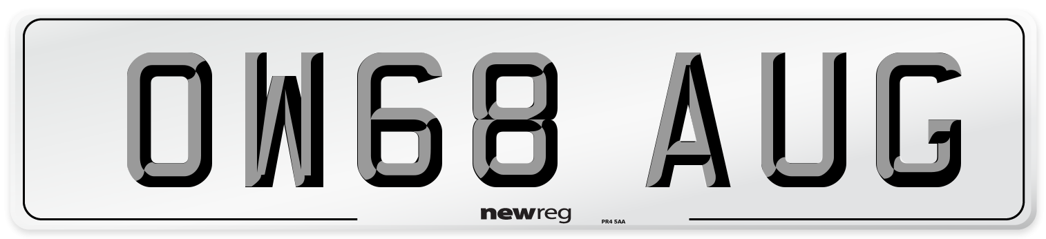OW68 AUG Number Plate from New Reg